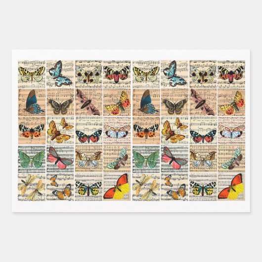 damesinsecten Butterflies insect Blad Muziek bloem Inpakpapier Vel (Voorkant)