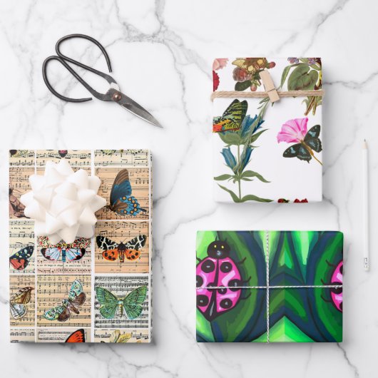 damesinsecten Butterflies insect Blad Muziek bloem Inpakpapier Vel (Voorkant)
