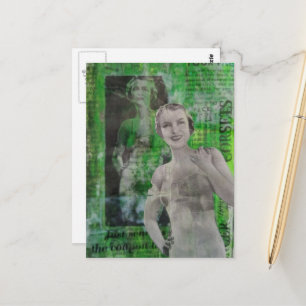 Dameskorsetten groen Mixed media collage Briefkaart