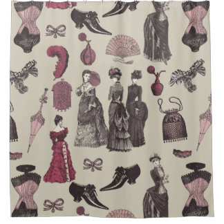 damesmode uit het victoriaans tijdperk toile beige douchegordijn