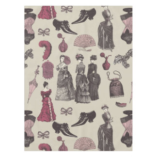 damesmode uit het victoriaans tijdperk toile beige tafelkleed