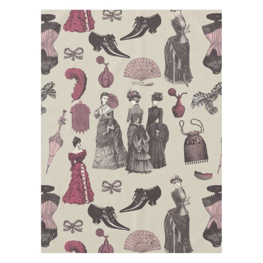 damesmode uit het victoriaans tijdperk toile beige tafelkleed (Voorkant)