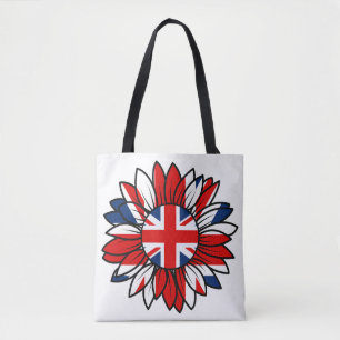 Damesontwerp met Britse vlag en zonnebloem Tote Bag