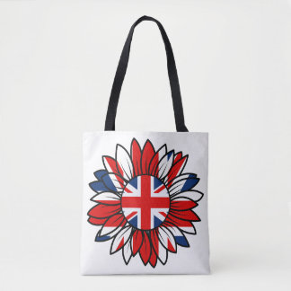 Damesontwerp met Britse vlag en zonnebloem Tote Bag