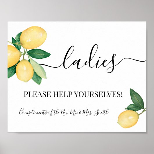 Damespoeder ruimer trouwreceptie citroenen bord poster (Voorkant)