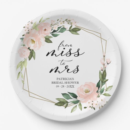 Damesroze geometrische bruidsbruiloft papieren bordje (Voorkant)