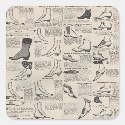  damesschoenencatalogus - Mode uit de jaren 1900 Vierkante Sticker (Voorkant)