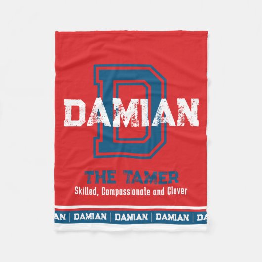 Damiaanse naam: sportmonogram rood blauw fleece deken (Voorkant)