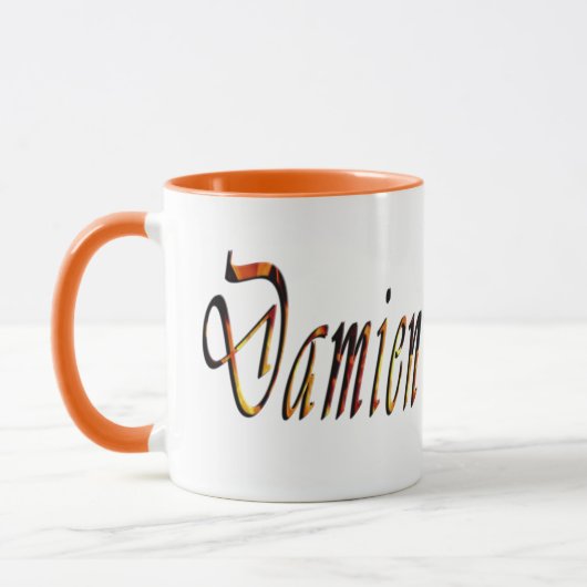 Damien Naam Logo, Oranje Combo Koffie Mok (Links)