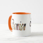 Damien Naam Logo, Oranje Combo Koffie Mok (Voorkant links)