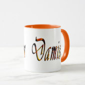 Damien Naam Logo, Oranje Combo Koffie Mok (Voorkant rechts)