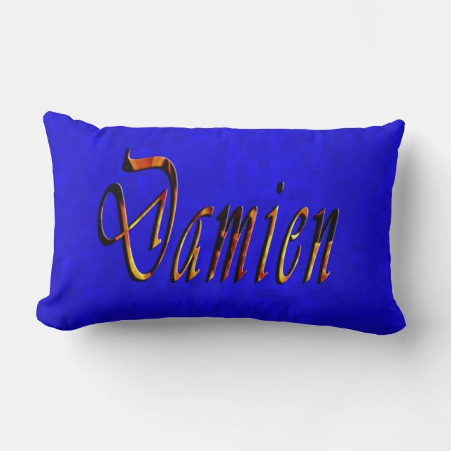 Damien Name Logo op Hot Blue Mosaic Kussen (Voorkant)