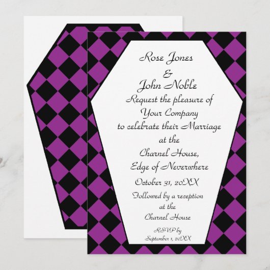 Damier Ebony (Paarse huwelijksuitnodiging) Kaart (Voorkant / Achterkant)