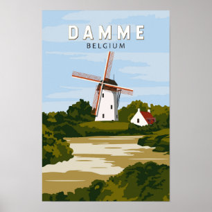Damme België Retro Reizen Kunst Vintage Poster