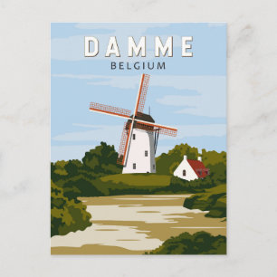 Damme Belgium Retro Travel Art  Briefkaart