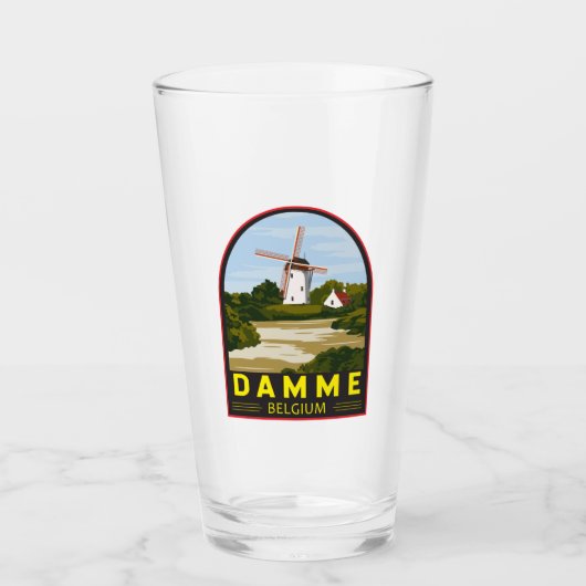 Damme Belgium Retro Travel Art  Glas (Voorkant)
