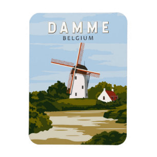 Damme Belgium Retro Travel Art  Magneet