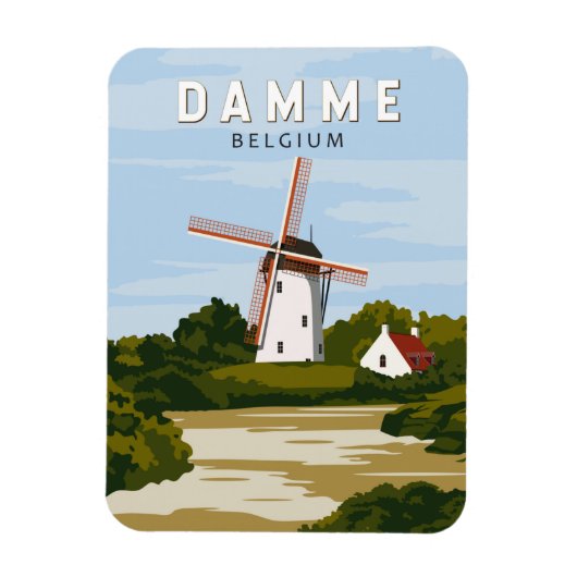 Damme Belgium Retro Travel Art Magneet (Verticaal)