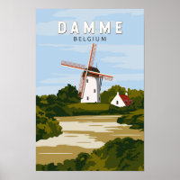 Damme Belgium Retro Travel Art 
