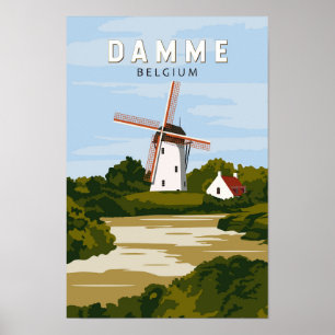 Damme Belgium Retro Travel Art  Poster