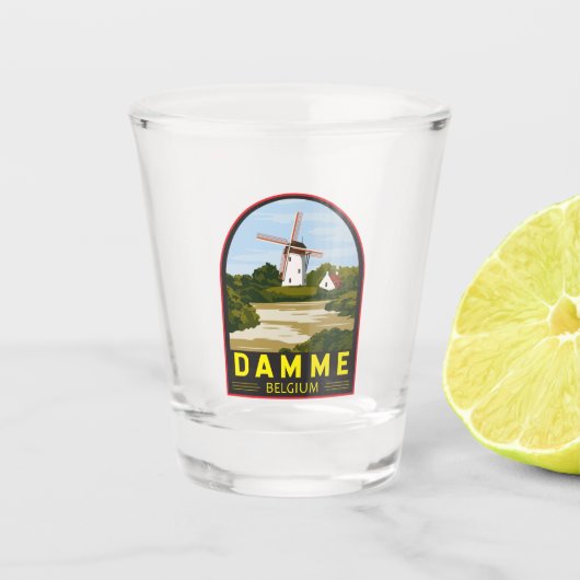 Damme Belgium Retro Travel Art  Shot Glas (Voorkant)