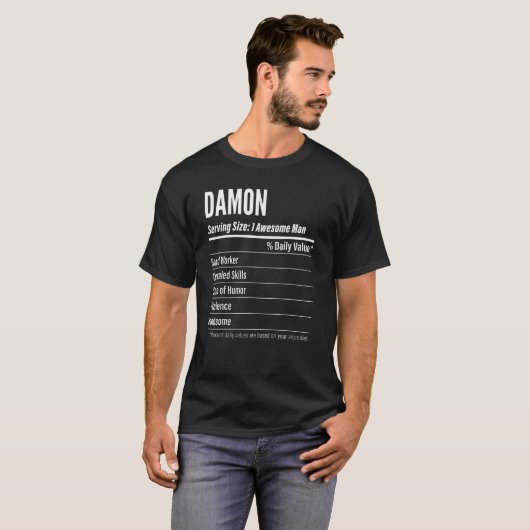 Damon Serving Maat Voeding Etiket Calorieën T-shirt (Voorkant volledig)
