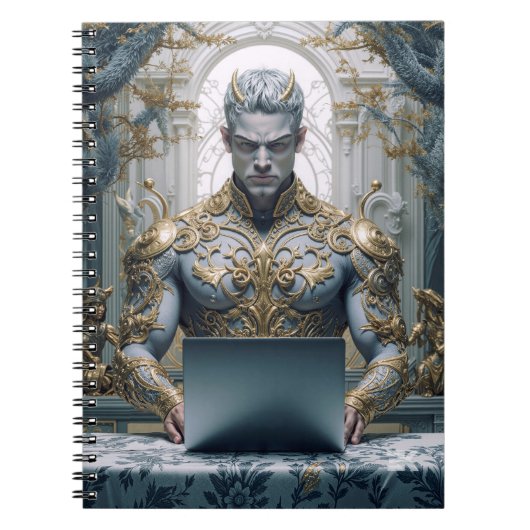 Dämonischer Krieger am Laptop Fantasy Notitieboek (Voorkant)