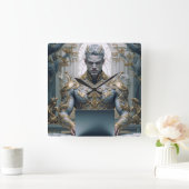 Dämonischer Krieger am Laptop Fantasy Vierkante Klok (Huis)