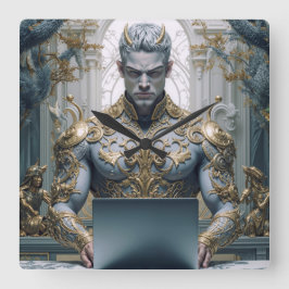 Dämonischer Krieger am Laptop Fantasy Vierkante Klok