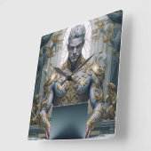 Dämonischer Krieger am Laptop Fantasy Vierkante Klok (Hoek)