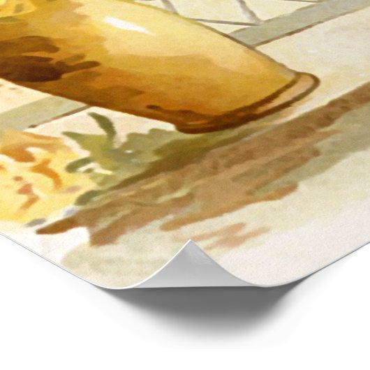  damp met gele rozen waterverf druk poster (Hoek)