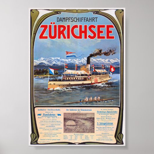 Dampfschiffahrt Zürichsee Vintage Poster 1900 (Voorkant)