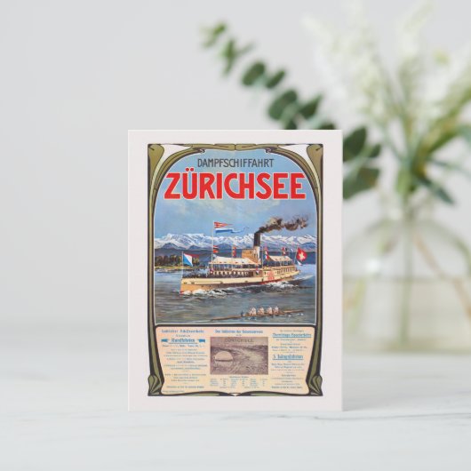 Dampfschiffahrt Zürichsee Vintage Poster 1900 Briefkaart (Staand voorkant)