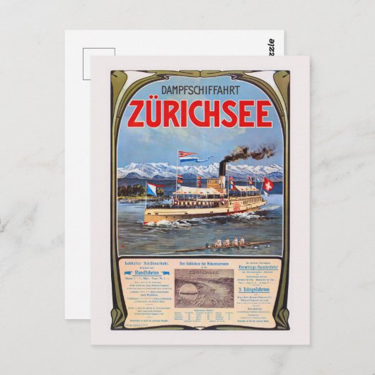 Dampfschiffahrt Zürichsee Vintage Poster 1900 Briefkaart (Voorkant / Achterkant)
