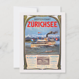 Dampfschiffahrt Zürichsee Vintage Poster 1900 Briefkaart