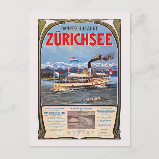 Dampfschiffahrt Zürichsee Vintage Poster 1900 Briefkaart (Voorkant)