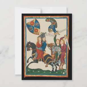 Damsel in nood, 14e-eeuwse middeleeuwse kunst briefkaart