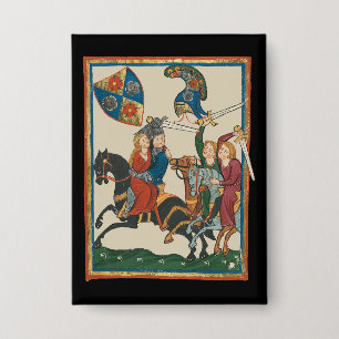Damsel in nood, 14e-eeuwse middeleeuwse kunst button