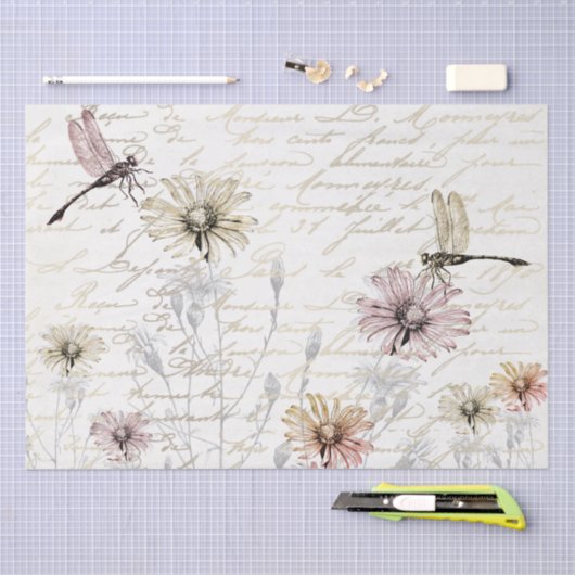 Damselfly Dancers French Script Meadow Decoupage Tissuepapier (Craft)