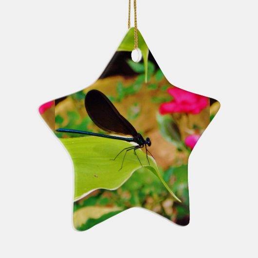 Damselfly en Roos Keramisch Ornament (Rechts)