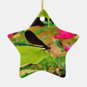 Damselfly en Roos Keramisch Ornament