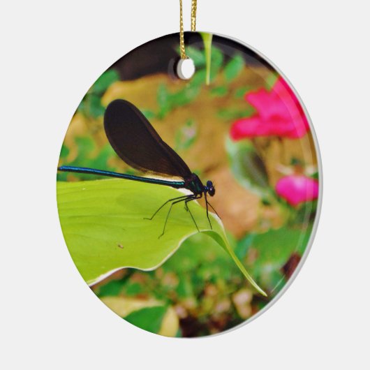 Damselfly en Roos Keramisch Ornament (Links)