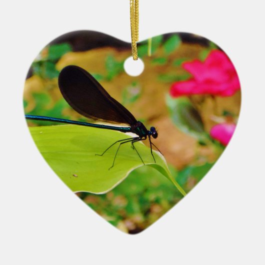 Damselfly en Roos Keramisch Ornament (Voorkant)