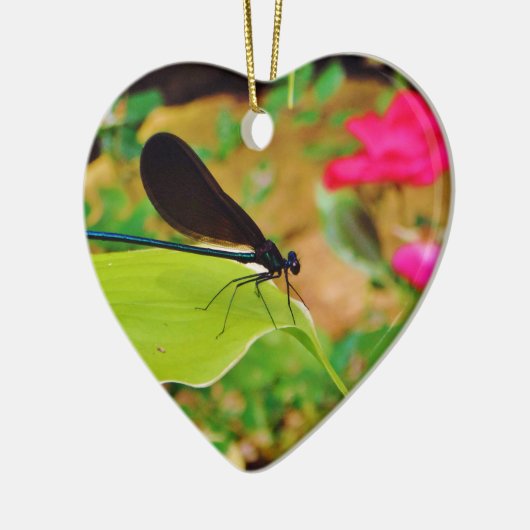 Damselfly en Roos Keramisch Ornament (Links)