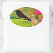 Damselfly en Roos Ovale Sticker (Tas)