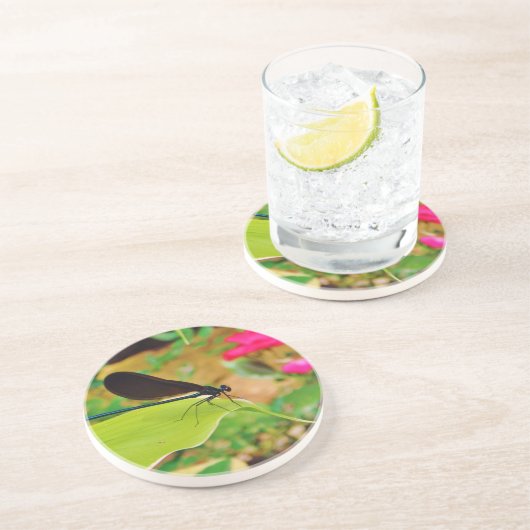 Damselfly en Roos Zandsteen Onderzetter (Zijkant)