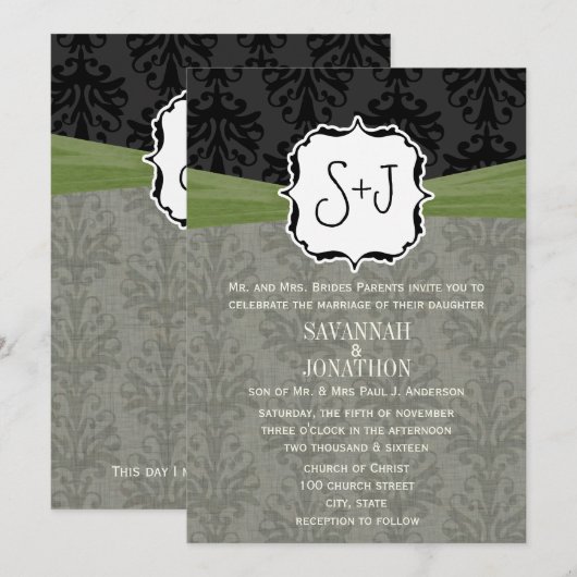  Damsk Olive Green Black Wedding Kaart (Voorkant / Achterkant)