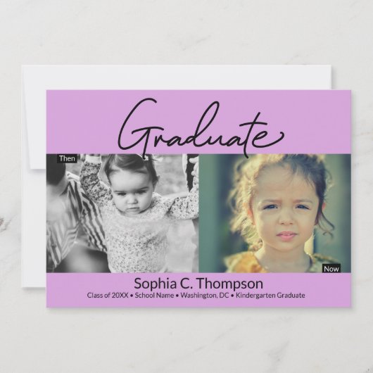Dan Afstuderen Paarse Kindergarten Foto Aankondiging (Voorkant)