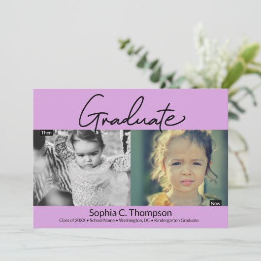 Dan Afstuderen Paarse Kindergarten Foto Aankondiging (Staand voorkant)