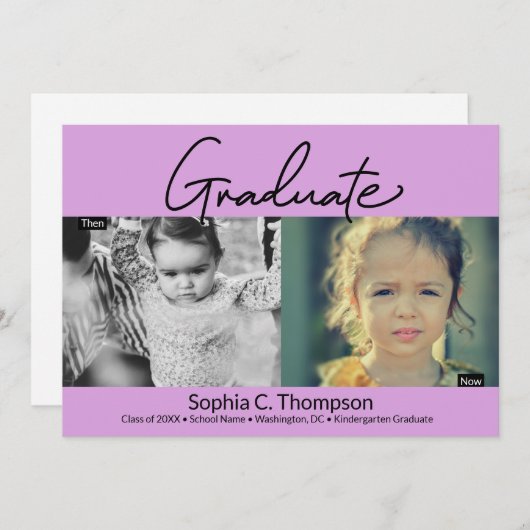 Dan Afstuderen Paarse Kindergarten Foto Aankondiging (Voorkant / Achterkant)